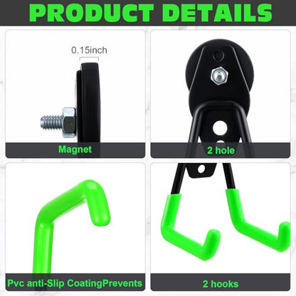 6 Pcs Large Magnetic Hooks Heavy Duty Garage Magnet Hooks Strong Storage Utility Magnetic Hangers with Anti Slip Rubber Coating for Indoor and Outdoor Hanging (Green)