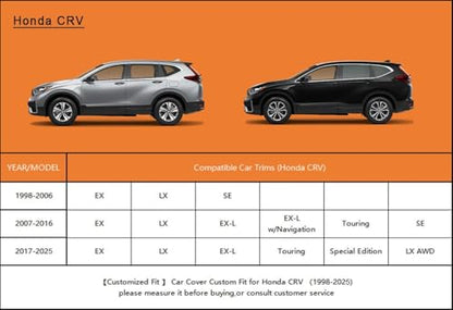 7 Layers Waterproof SUV Car Cover for Honda CRV CR (PE-Black / Custom Fit Honda CR-V)