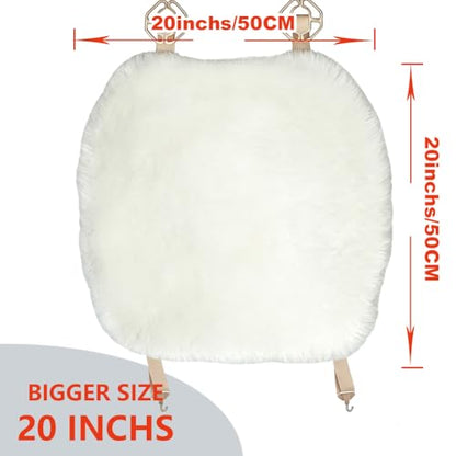 2 Pack White Fuzzy Sheepskin Car Seat Covers for Soft Genuine Wool Cushion (White)