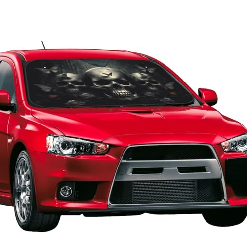Skull Car Sun Shade Windshield Sunshade Foldable Front Window Shield Cover for Truck SUV (Blue11 / Small)