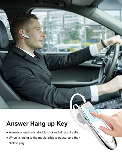 2 Pack] Bluetooth Earpiece V5.0 Wireless Handsfree Headset 24 Hrs Driving (White)