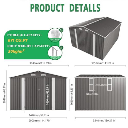 10x12 FT Outdoor Storage Shed with Windows (Gray / 10x12ft Standard)