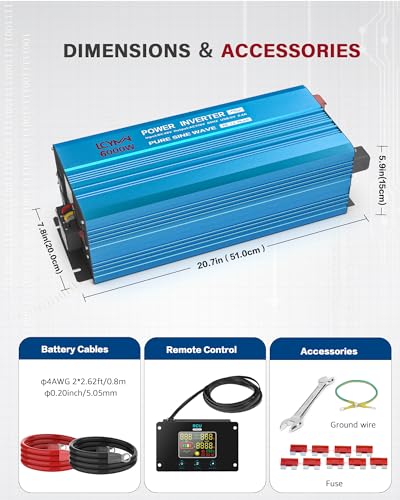 6000 Watt Pure Sine Wave Power Inverter DC 48V to 110 (Blue / 6000W - 48V)
