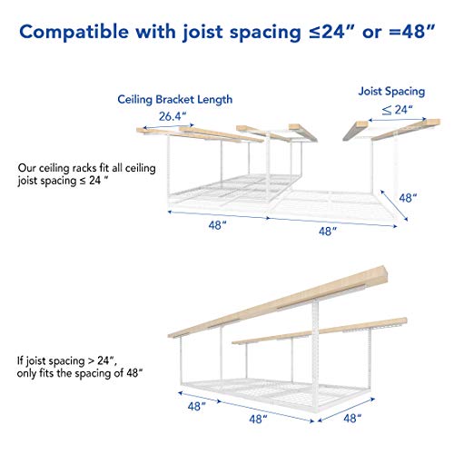 4x8 Overhead Garage Ceiling Storage Rack (White / 4x8 ft)