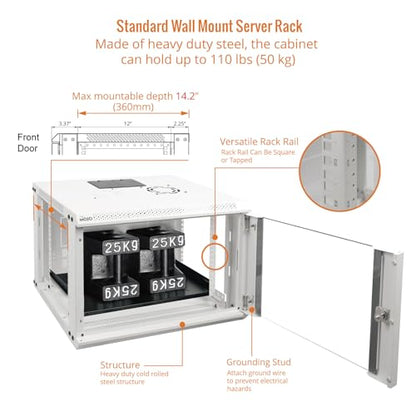 6U Wall Mount Rack Network Cabinet for 19" IT Equipment (6U/Glass Door / White)