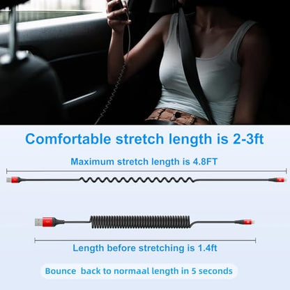 Coiled Lightning Cable (3FT+6FT / USB A to Lightning / Red)