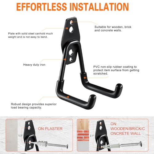 Heavy Duty Garage Hooks 6 Pack (6 Pack 2.8inch U Hook / Black)
