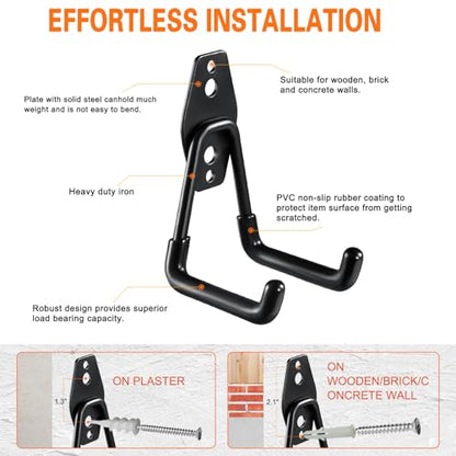 Heavy Duty Garage Hooks 6 Pack (6 Pack 2.8inch U Hook / Black)
