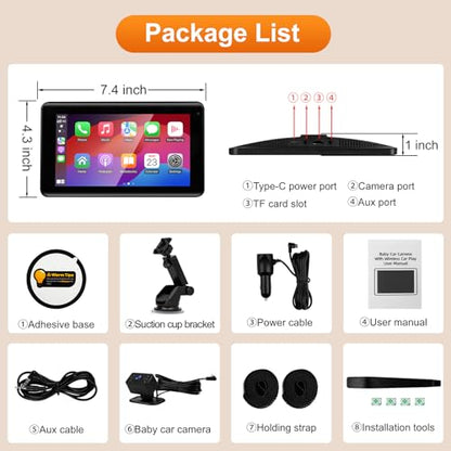 Baby Car Camera with 7" Wireless CarPlay Screen