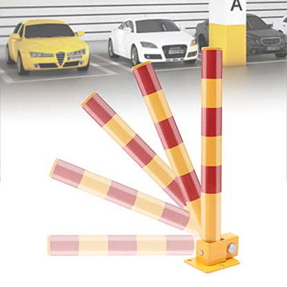 Spring Parking Post Wall Mount Parking Barrier with Lock Folding Metal Parking Obstacle Piles with Warning Stripes Driveway Parking Interceptor Bollard for Parking Lot (5.1*4.3*23.6in)