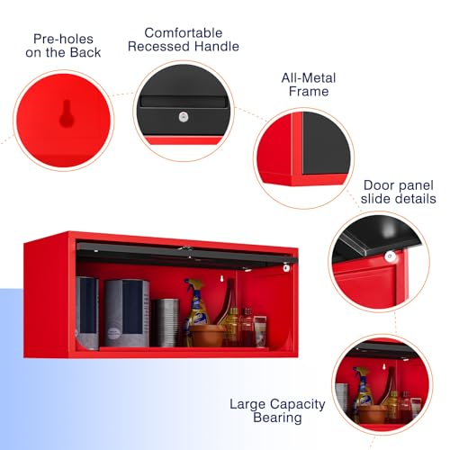 Metal Wall Cabinet with Doors (13"D x 32"W x 14"H / Red Black)