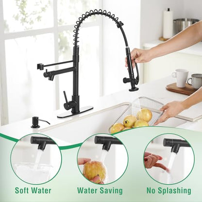 Commercial Pull Down Kitchen Sink Faucet with Sprayer Matte Black (Black)