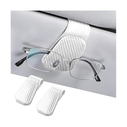 2PCS Sunglasses Holders for Car Sun Visor (2 Pack / White/Carbon Fiber)