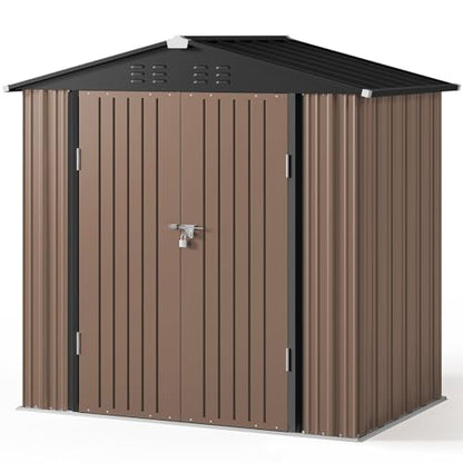6 x 4 FT Outdoor Storage Shed (Brown / 6' x 4' FT/Peaked-roof)