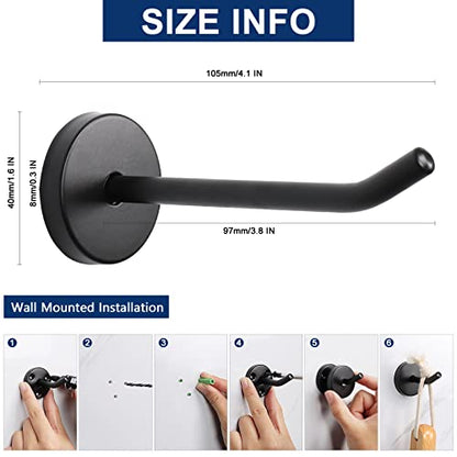 Coat Hooks Wall Mount Hooks for Hanging Hat Hurse Robe (Matte Black / 4 Inch (Wall))