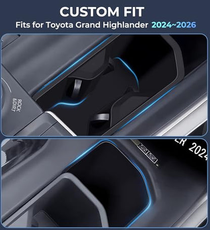 2 Pack Center Console Cup Holder Inserts for Toyota Grand Highlander 2026 2025 2024 (Cup Holder for 2024-2026 Grand Highlander)
