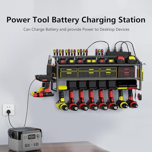 Power Tool Organizer Wall Mount with Charging Station (8 Drills Holder)