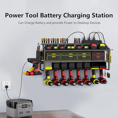 Power Tool Organizer Wall Mount with Charging Station (8 Drills Holder)