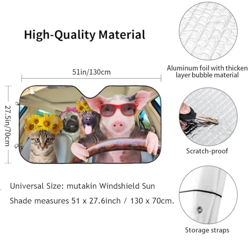 Car Windshield Sunshade Front Window Sunflower Pig Dog cat Drive Sun Visor Protector Foldable Shield Cover for Truck SUV (Black13 / Small)