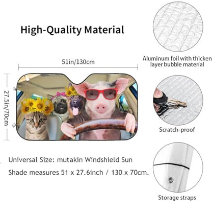 Car Windshield Sunshade Front Window Sunflower Pig Dog cat Drive Sun Visor Protector Foldable Shield Cover for Truck SUV (Black13 / Small)