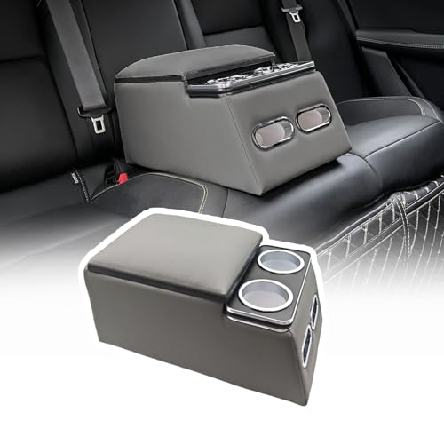 Center Console Organizer with Cup Holder& Phone Holder for Car & Van & Truck Back Bench Seat Armrest Business Middle Storage Box (Grey)