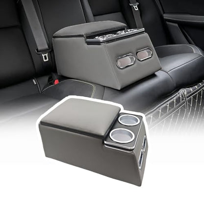 Center Console Organizer with Cup Holder& Phone Holder for Car & Van & Truck Back Bench Seat Armrest Business Middle Storage Box (Grey)