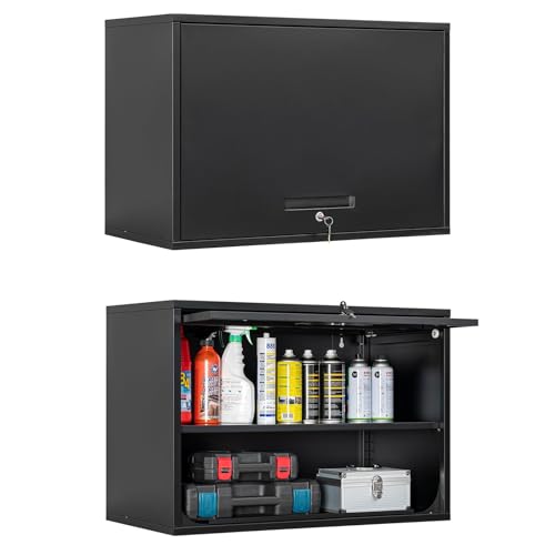 Metal Wall Cabinet with Locking Door and Shelf (21.65"H / Black)