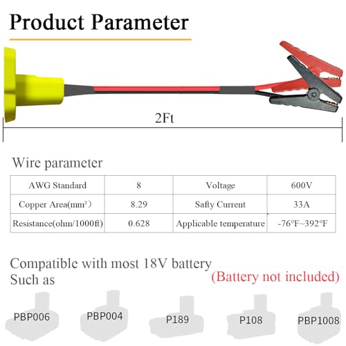 Jumper Cables Adapter Compatible with Ryobi 18V Battery (2FT)