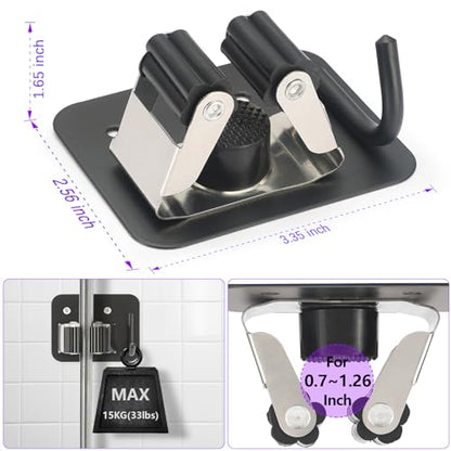 Broom Holder Wall Mount Rack (Black-Silver)