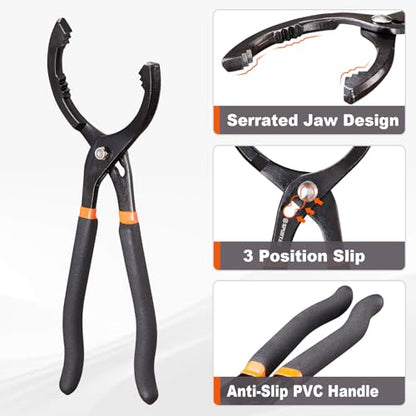 12'' Oil Filter Pliers Adjustable Oil Filter Wrench Universal (12" Pliers: 2-1/2" - 4-1/2")