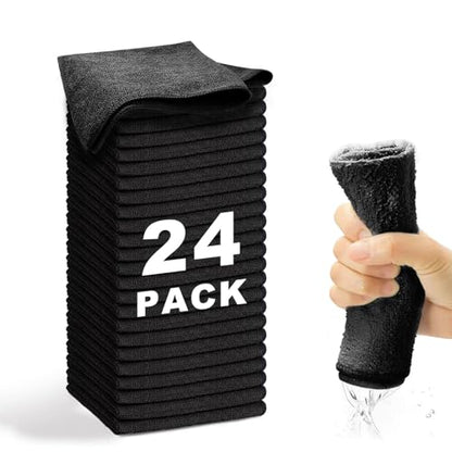 Microfiber Cleaning Cloth (24-Pack (13"x13"） / Black)