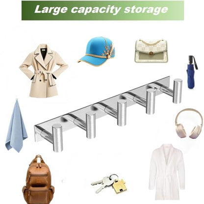 Wall Mounted Coat Rack ("T" Shape 5 Hooks - 1 Pack / Silver)