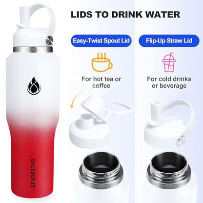 40oz Stainless Steel Water Bottle (White&Rose Red-A / 40 Ounces)