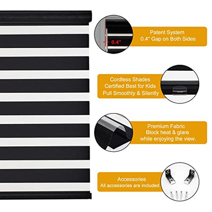 Cordless Zebra Blinds for Windows Free (34"w X 47"h / Black)