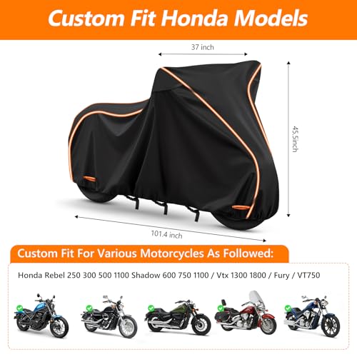 420D & Cotton Lining Motorcycle Cover for Honda Rebel 250 300 500 1100 (Black / for Rebel)