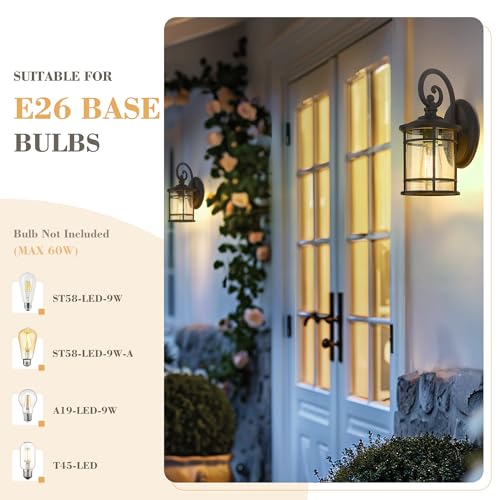 Modern Porch Lights 2 Pack (Black - Seeded Glass / 12.5 Inch)
