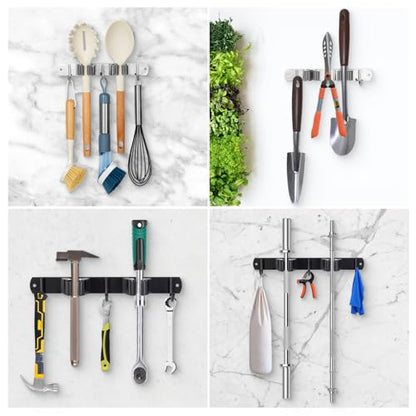 2 Racks and 3 Hooks Mop and Broom Holder Wall Mount (2 Racks 3 Hooks / Black)