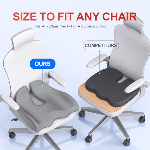 XL Ergonomic Seat Cushion Relieves Sciatica & Tailbone Pain (Grey / X Large)