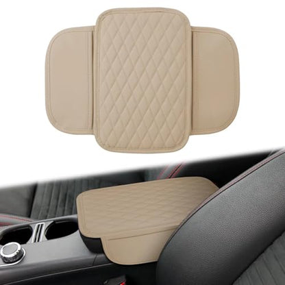 Car Center Console Cover with 2 Organizer Pockets Storage Bags (Beige)