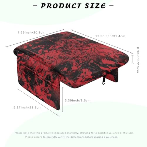 Bloody Print Cobweb Auto Center Console Cover Armrest Seat Box Cover Protector with 4 Storage Bags Middle Console Pad Arm Rest Covering for Car Side Storage Box for Women Men (Bloody Print Cobweb)