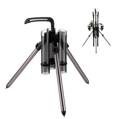 Fishing Rod Carrier Surf Fishing Holder Foldable Pole Holder Stand 3 Rod Portable Vertical Beach Pole Storage Freestanding Rack for Fisherman Garage Home Outdoor (Black / 15.35")