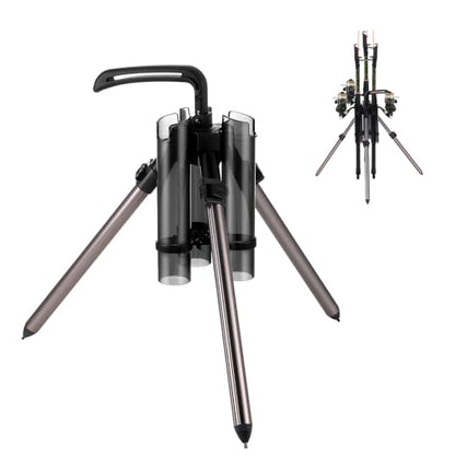 Fishing Rod Carrier Surf Fishing Holder Foldable Pole Holder Stand 3 Rod Portable Vertical Beach Pole Storage Freestanding Rack for Fisherman Garage Home Outdoor (Black / 15.35")