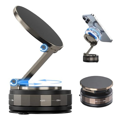 Car Phone Holder for Magsafe [98LBS Suction & 2400gf Magnetic] 360° Rotatable Adjustable Car Phone Mount with Vacuum Suction Cup (D. T30-Black Base)