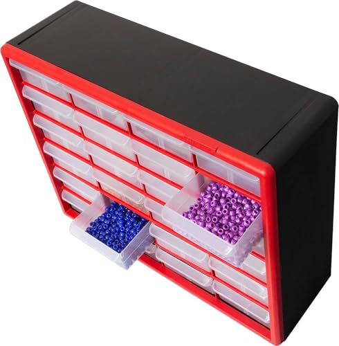 24 Drawer Plastic Storage Cabinet (Red / 24 Drawer / 1 Pack)
