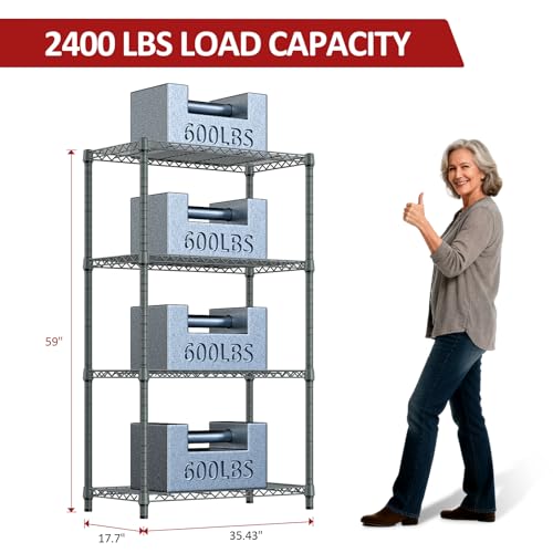 4 Tier Outdoor Metal Storage Shelving Unit (4 Tier, 17.7" D x 35.43" W x 59" H / Grey)