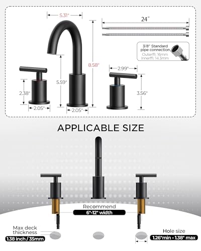 Widespread Black Bathroom Faucet 3 Hole (Matte Black)