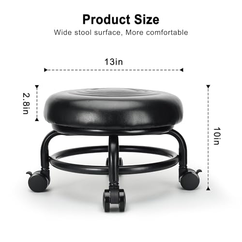 Low Height Rolling Stool Low Roller Stool PU Leather Comfortable Chair (Style 2)
