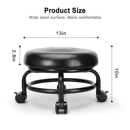 Low Height Rolling Stool Low Roller Stool PU Leather Comfortable Chair (Style 2)