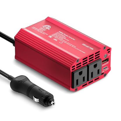 300W Power Inverter DC 12V to 110V AC Car Outlet Adapter with USB (Red)