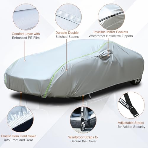 Light Shell Sport Car Cover Waterproof All Weather Fit for 167 (Silver / CS：for Coupe(Lenght 167"-172" ))
